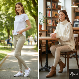 Legging Large Neutral Light Taupe Wool Tartan