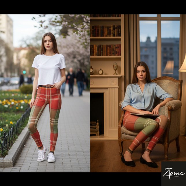 Legging Large Red Sage Brown Vertical Tartan (Criador carregado)