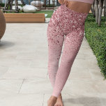 Legging Largura de metal com pincel rosa penteado<br><div class="desc">Design de leggings em chic com brilho bonito rosado em fundo metálico roxo e roxo.</div>