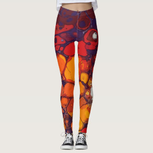 Legging Lava Cósmica, Laranja e Vermelho, Fundo Roxo