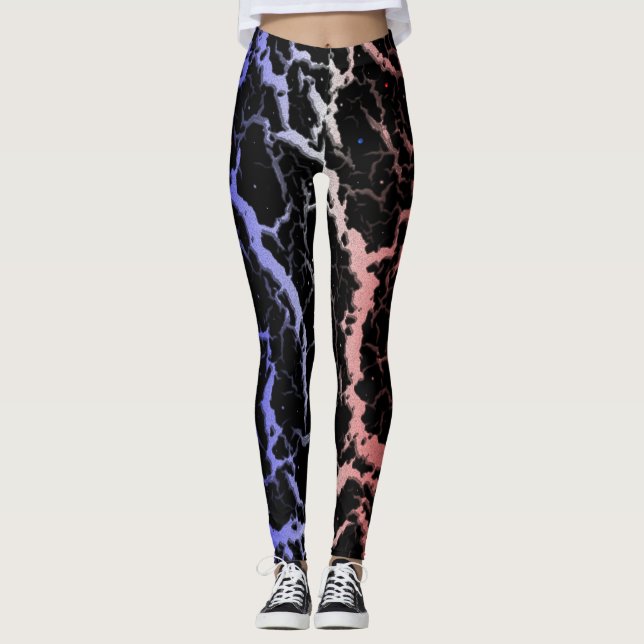 Legging Lava do espaço rachado - Azul/Branco/Vermelho (Frente)