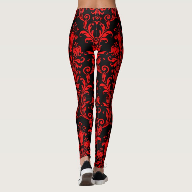 Legging Lava Vermelho Sobre Pretos Pavimentos Florais (Verso)