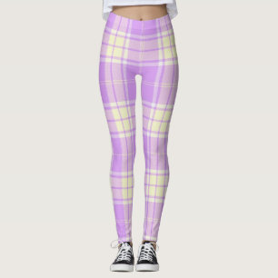 Legging Lavanda e caneleiras amarelas da xadrez