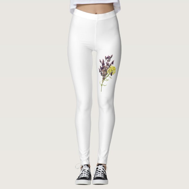 Legging Lavanda e Design Botânica Amarelo (Frente)