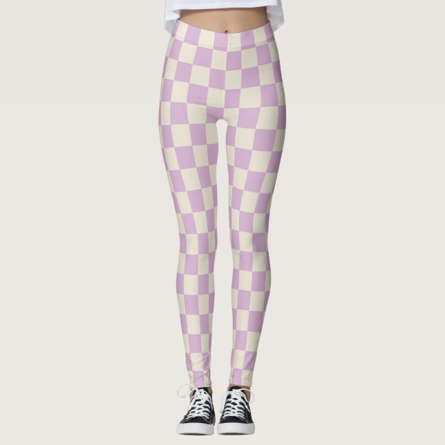 Legging Lavanda e quadro de verificação branco desligado (Frente)