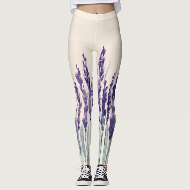Legging Lavanda francesa: Ilustração de Aquarela (Frente)
