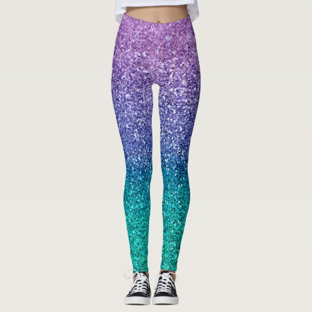 Legging Lavanda Purple & Teal Aqua Verde Brilhante (Frente)