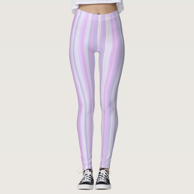 Legging Lavanda roxa e caneleiras listradas cor-de-rosa (Frente)