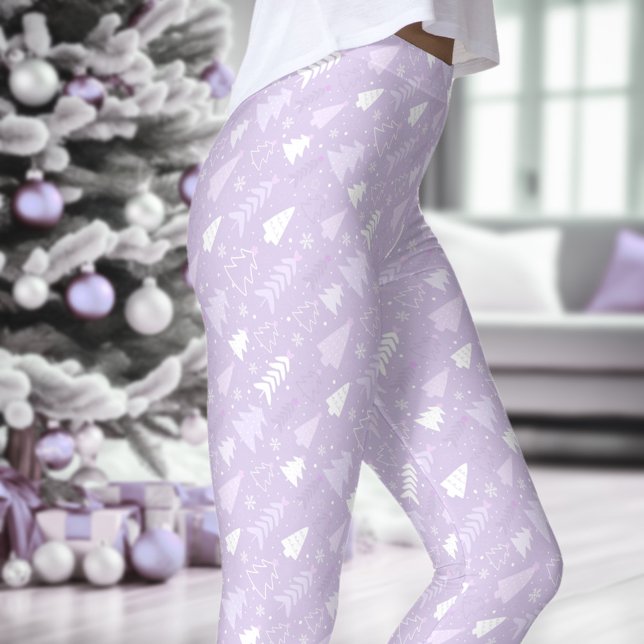 Legging Lavandas roxas Pernas de Natal de inverno (Purple Lavender Trees Winter Christmas Leggings)