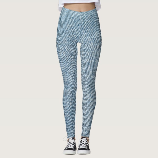 Legging Lave com ácido jeans azuis, textura denim. (Frente)
