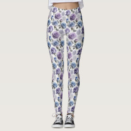 Legging Lavender And Blue Roses Set On A Cloudy Gray