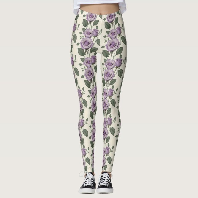 Legging Lavender Roses With Silver And Green Leaves  (Frente)