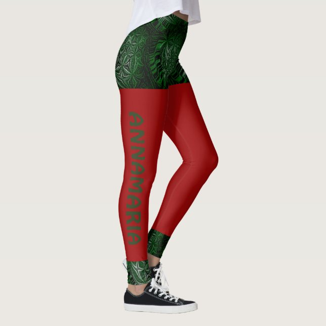Legging LavishlyOn Diversão Script Red Green Shore Natal (Direita)