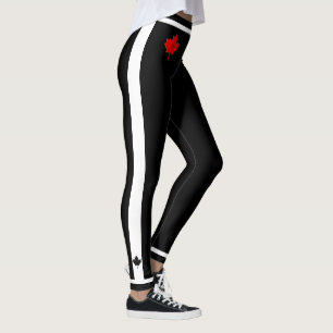Legging Leaf de mapeamento fino canadense em preto e branc