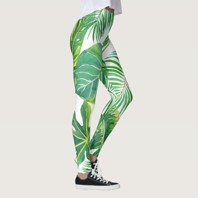 Legging Leafs tropicais havaianos modernos de verão na pra (Direita)
