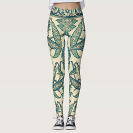 Legging Leafy Green Vintage Padrão Botânico Árabe