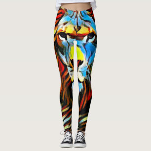 Legging Leão selvagem colorido da pintura de óleo de Jud