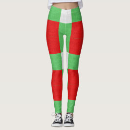 Legging Legagem de Natal de Padrão de Bloco Vermelho, Verd