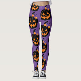Legging Legagem Roxo-Impressão Bonita Jack O' Lanterna