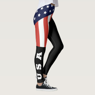 Legging Legal Black American Flag White Letters USA Womens