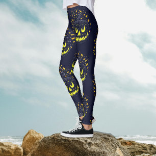 Legging Legal Black Yellow Jack O Lanterna Pumpkin Hallowe