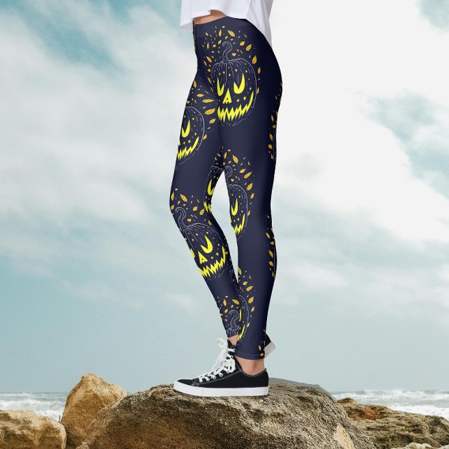 Legging Legal Black Yellow Jack O Lanterna Pumpkin Hallowe (Criador carregado)