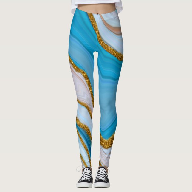 Legging Legal Blue e Dourado Marble Look Yoga (Frente)