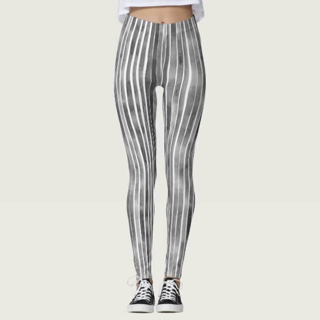 Legging Legal Cinza monocromática moderna Stripes Aquarela (Frente)