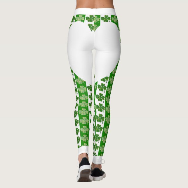 Legging Legal Coração Branco Brilhante Irlandês Shamrock (Verso)