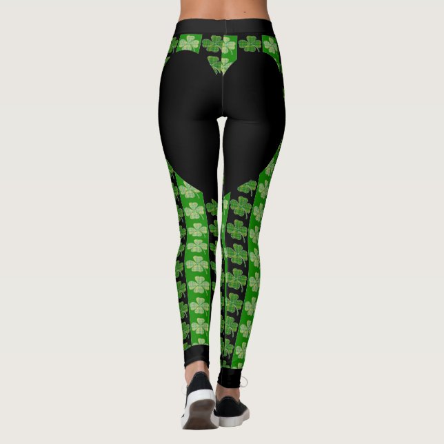 Legging Legal Coração Branco Brilhante Irlandês Shamrock (Verso)