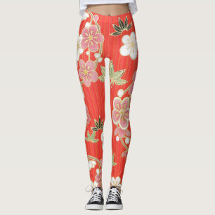 Legging Legal flor de cor variada em fundo laranja