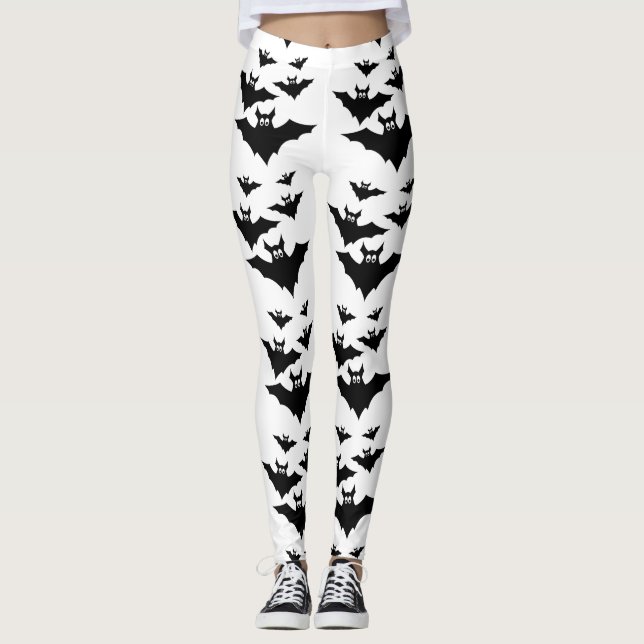 Legging Legal morcegos voadores negros do Halloween (Frente)