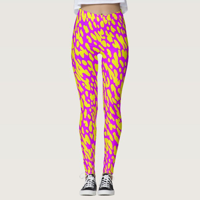 Legging Legal Padrão De Impressão Moderno, Rosa E Amarelo, (Frente)