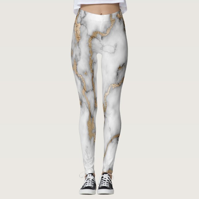 Legging Legal padrão de mármore Dourado branco da tendênci (Frente)