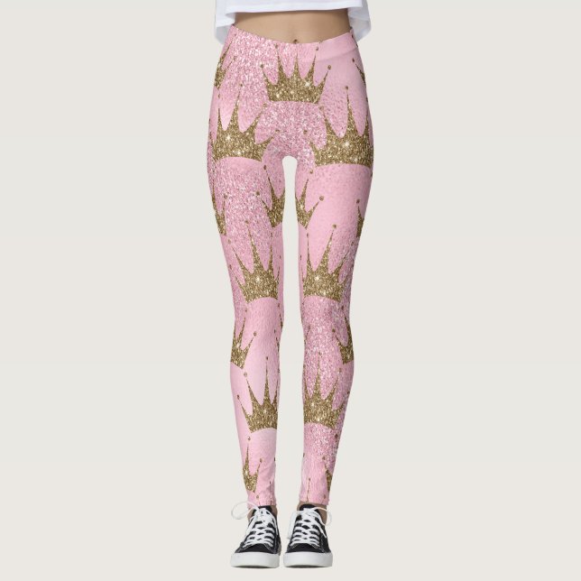 Legging legal padrão de tiara cor-de-rosa-chic com brilho (Frente)