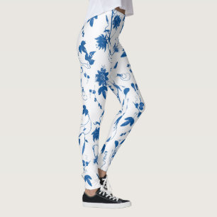Legging Legal Toile Floral Azul Elegante Moderno 