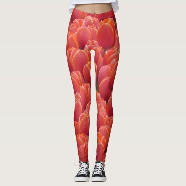 Legging Legenda de campo das tulipas vermelhas (Frente)