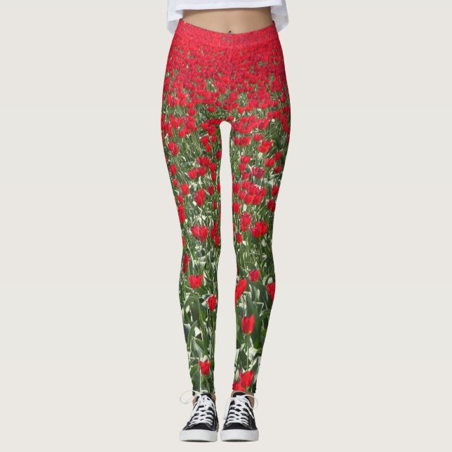 Legging Legenda de campo das tulipas vermelhas brilhantes (Frente)