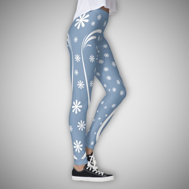 Legging Legenda de energia da ventoinha azul empoeirada (Dusty Blue Flower Power Legging)