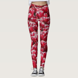 Legging Legenda do padrão das tulipas brancas vermelhas