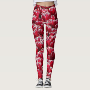 Legging Legenda do padrão das tulipas brancas vermelhas