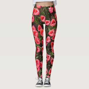 Legging Legenda do padrão das tulipas vermelhas