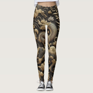Legging Legenda Elegância do Dragão ouro