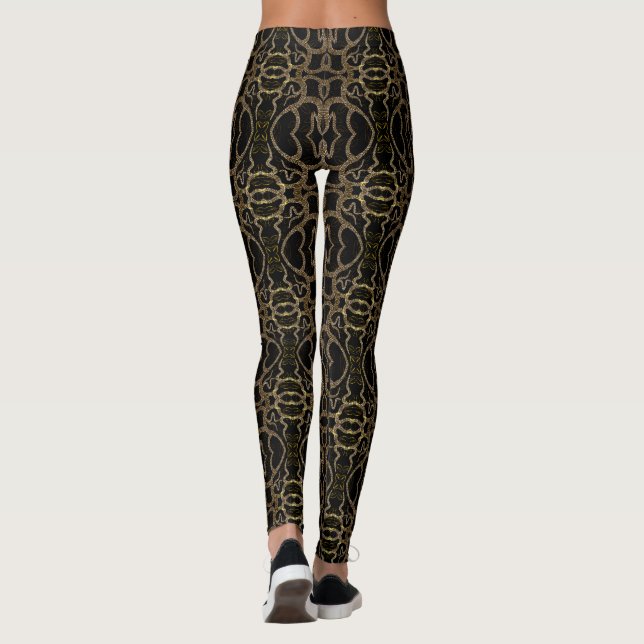 Legging Legenda Floral Dourada Preta Moderna - Arte Ouro (Verso)
