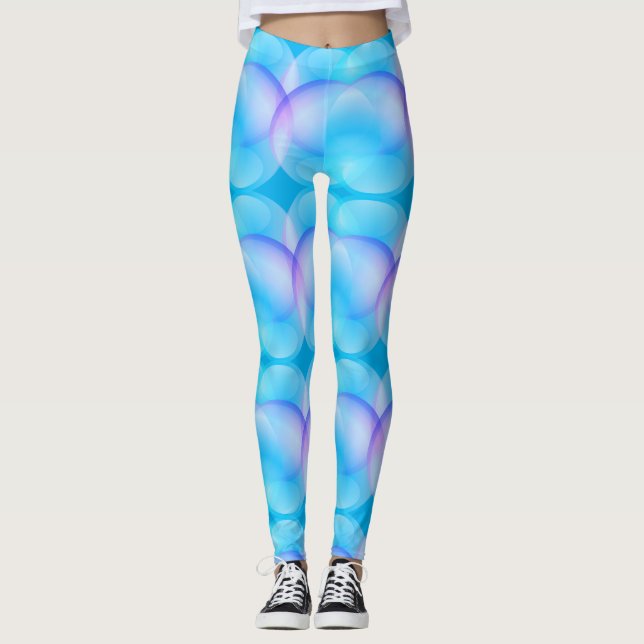 Legging Legenda padrão de bolhas de sabão gradiente azul d (Frente)