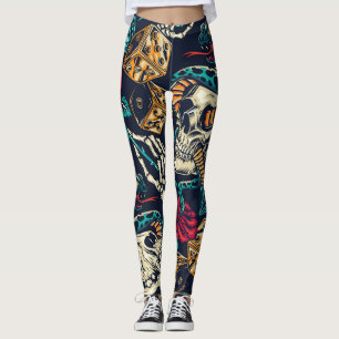 Legging Legenda Tatuagem do Crânio da Vintagem