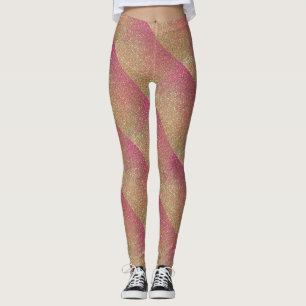Legging Legendas de padrão de brilho Dourado Rosa