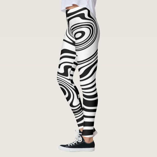 Legging Legendas de padrão de ondas brancas e pretas (Esquerda)