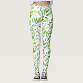 Legging Leggens Aquáticas das Folhas Verdes e Berries