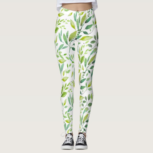 Legging Leggens Aquáticas das Folhas Verdes e Berries (Frente)